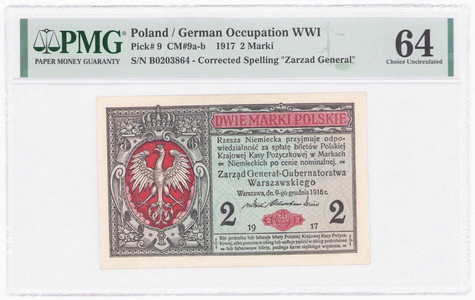 2 marki polskie 1916, Generał, seria B - PIĘKNE - PMG 64